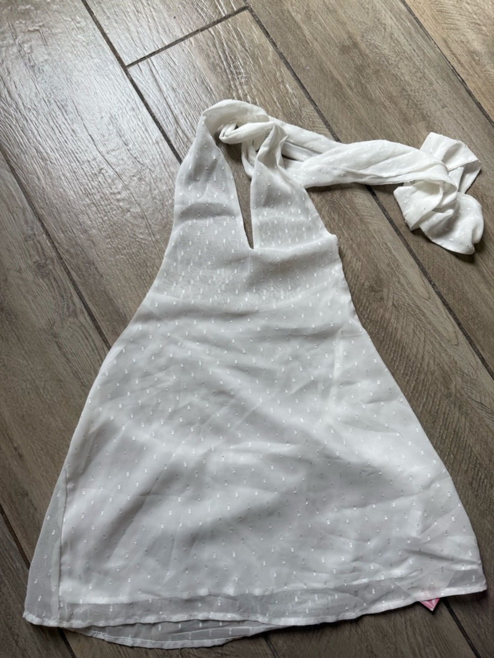 Makemechic White Swiss Dot Halter Top